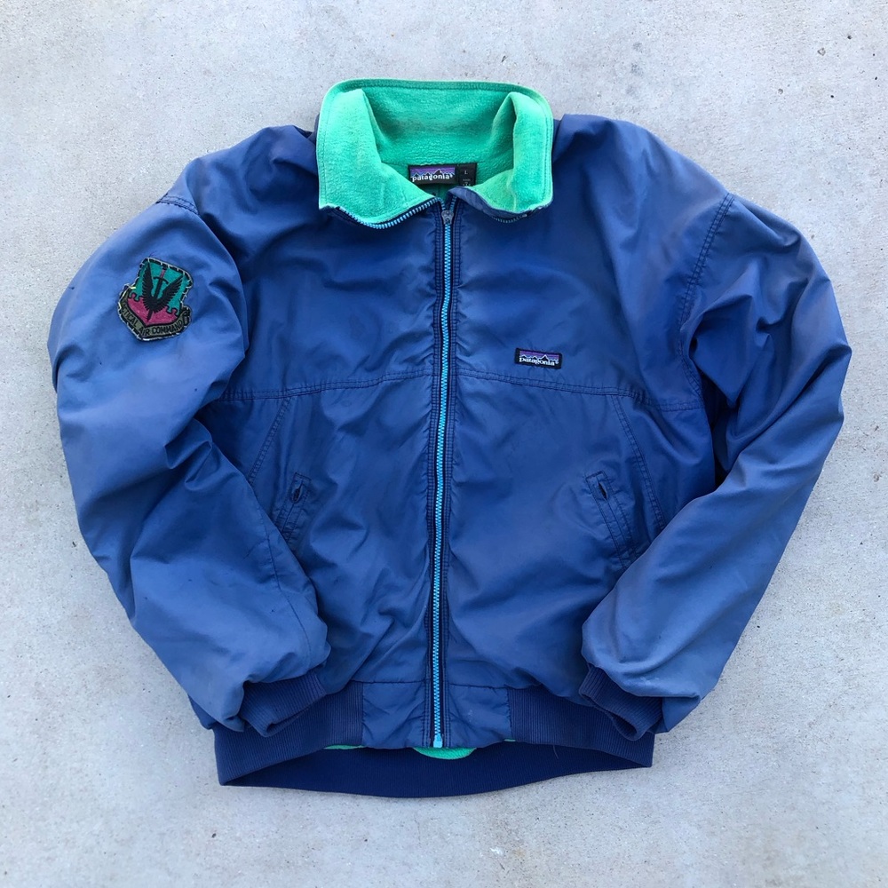Vtg Patagonia Blue Bomber Zip-Up Jacket w/ Tactical Air Command Patch - Size L